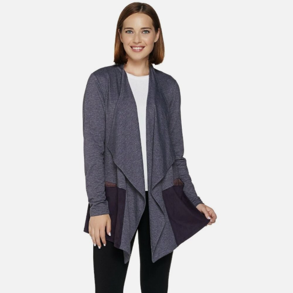 LOGO Lori Goldstein Open Front Navy Cardigan Size XL